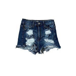 KanCan Distressed Dark Blue Denim Jean Shorts